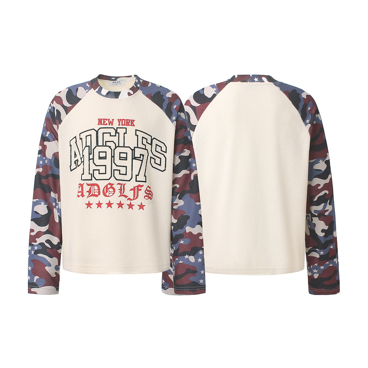 T-shirt raglan gaufré camouflage à manches longues – Motif New York 1997