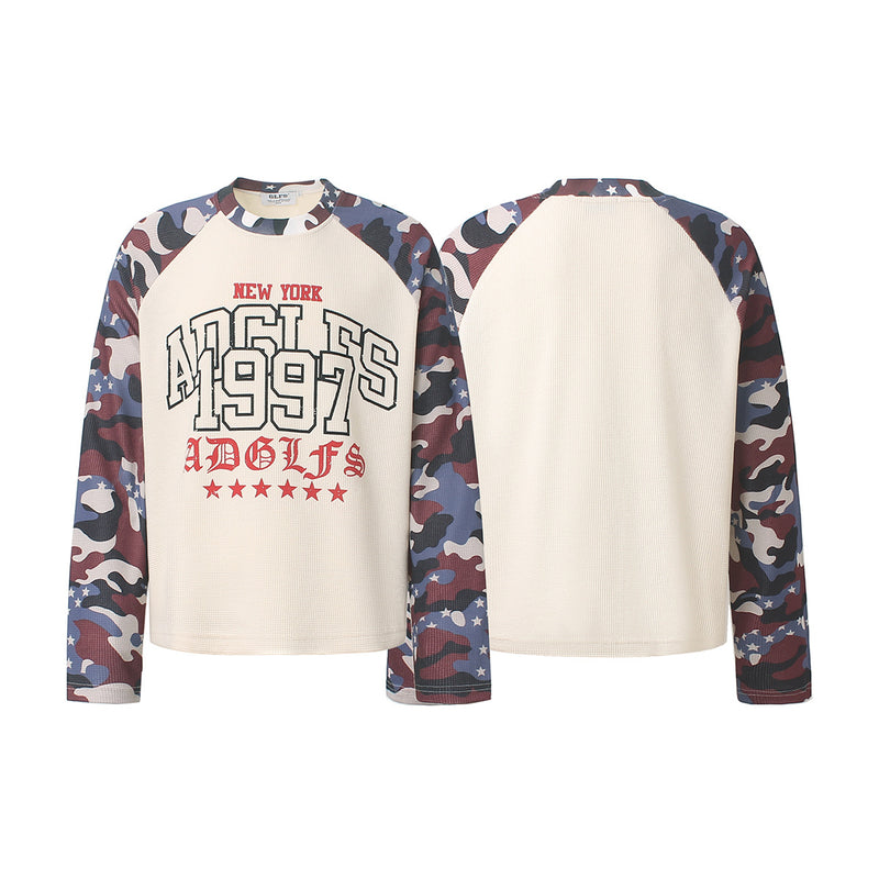 T-shirt raglan gaufré camouflage à manches longues – Motif New York 1997