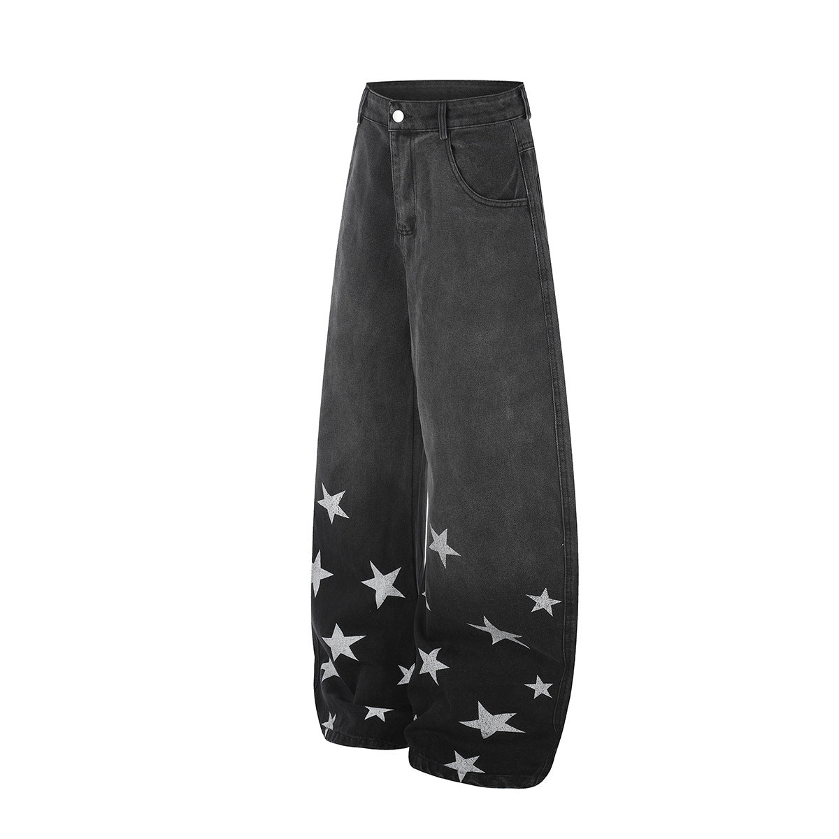 Baggy Wide-Leg-Jeans mit Stern-Print und Farbverlauf-Waschung – High-Waist-Schnitt mit geschwungener Silhouette