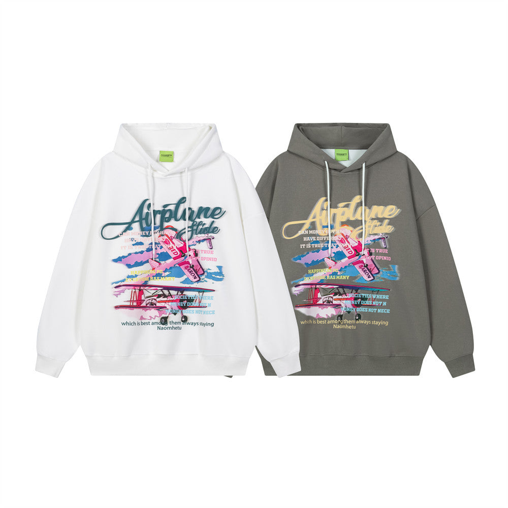 Sudadera oversize con capucha y gráfico de avión – Sudadera urbana para hombre