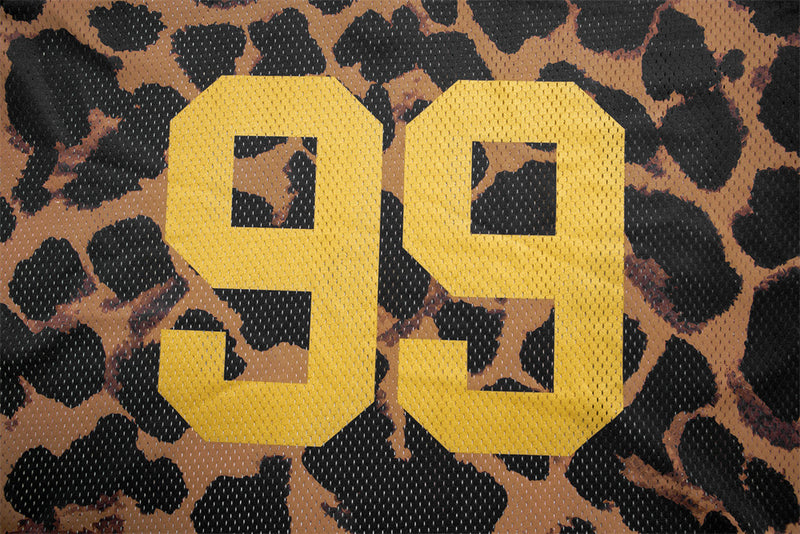Men's Leopard Print Football Jersey V-Neck Short Sleeve Shirt – Number 99
