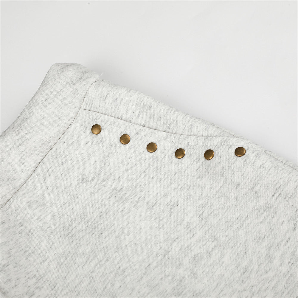 Wide Leg Sweatpants with Gold Stud Detail & Drawstring Waist