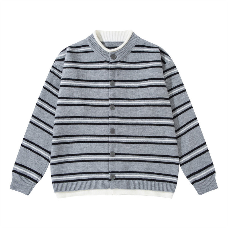 Herren-Strickcardigan mit Streifen und Knopfleiste