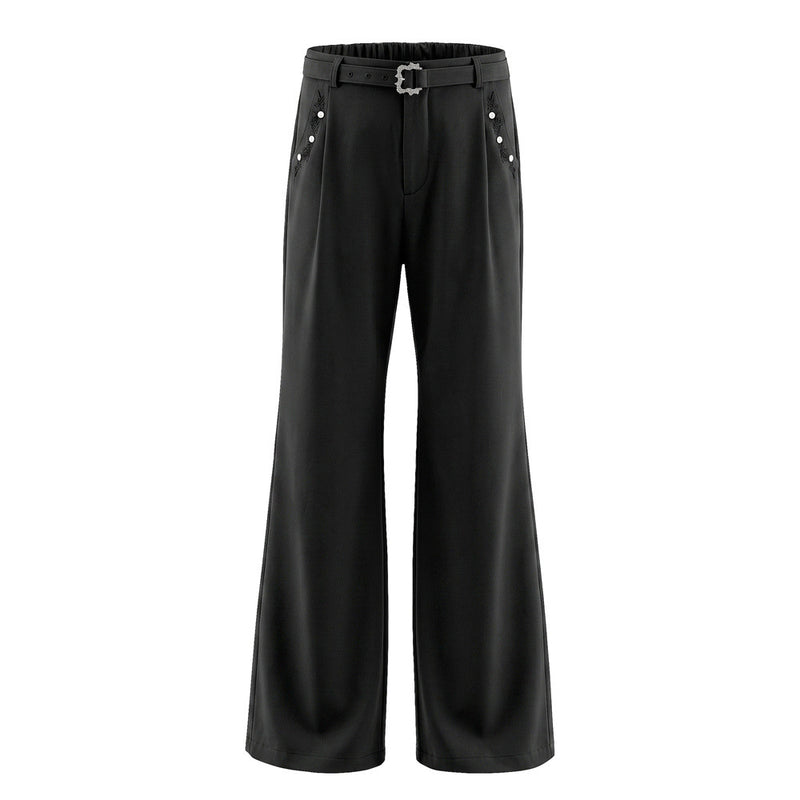 Pantalon ample rayé pour homme avec broderies florales et ceinture