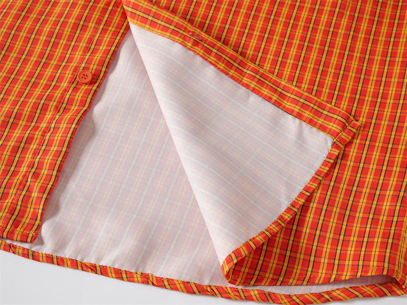 Men's Oversized Plaid Long-Sleeve Button-Up Shirt with Embroidered Chest Pocket