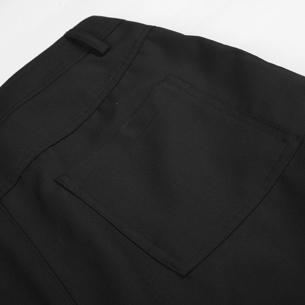 Wide-Leg Pleated Trousers with Diagonal Button Fly