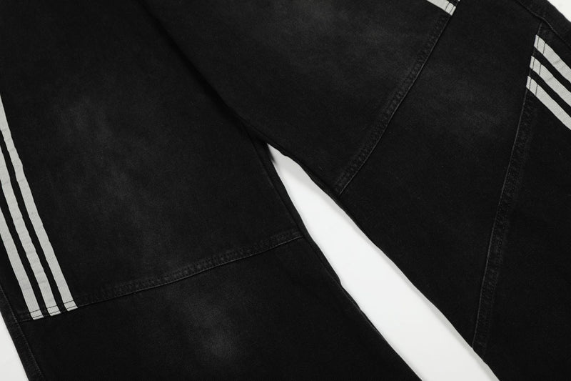 Wide-Leg Deconstructed Jeans with Triple Side Stripes – Loose Fit Baggy Denim