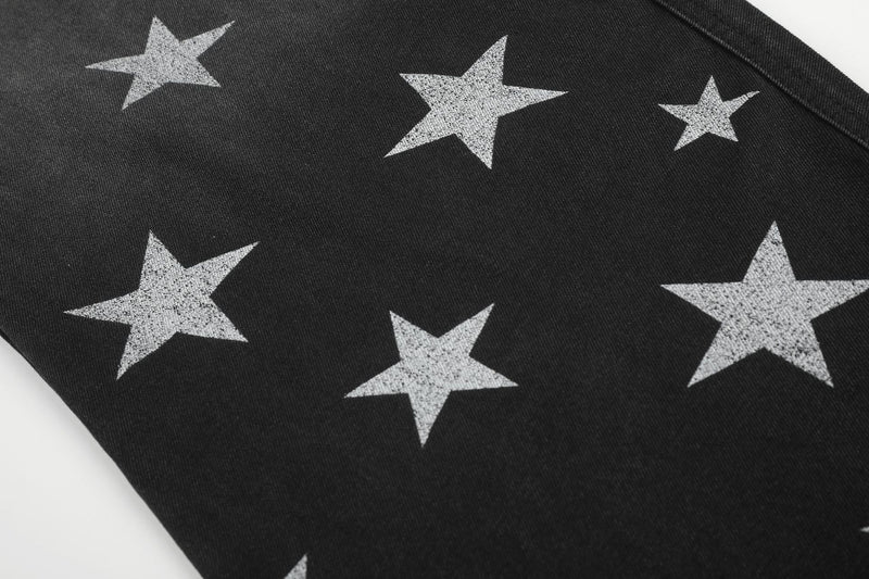 Baggy Wide-Leg-Jeans mit Stern-Print und Farbverlauf-Waschung – High-Waist-Schnitt mit geschwungener Silhouette