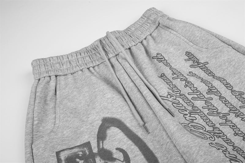 Wide-Leg Sweatpants with Graffiti Script & Vintage Photo Print – Heather Grey