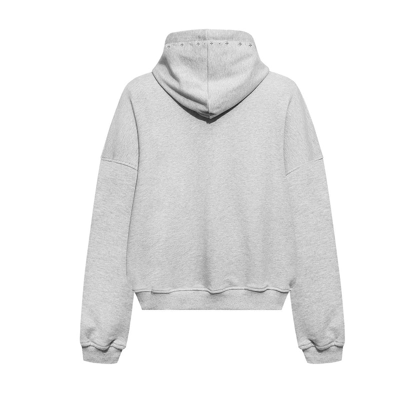 Zip-Up Hoodie with Star Studs & Decorative Drawstring, Oversized Fit