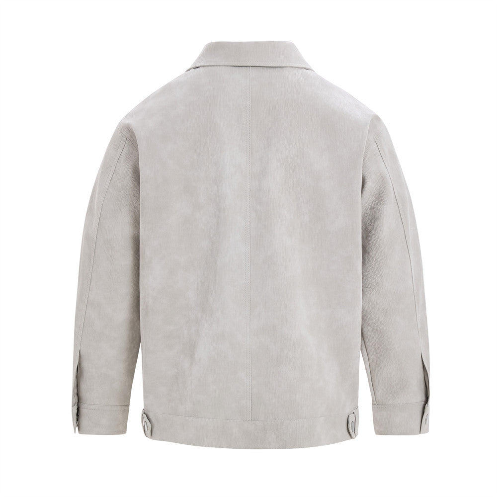Men's Vintage Distressed PU Leather Zip-Up Jacket – Relaxed Fit Retro Street