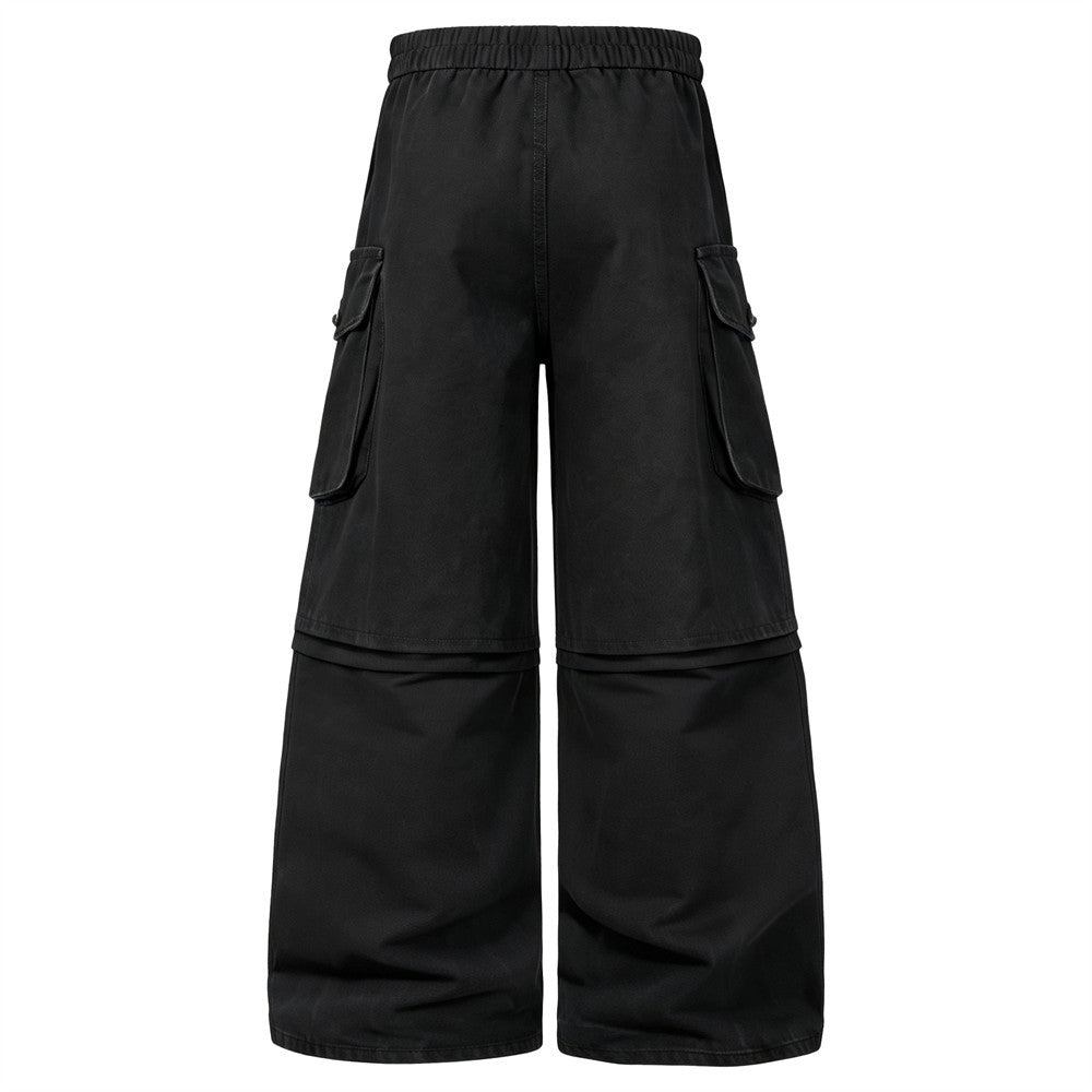 Wide-Leg Cargo Pants – High-Rise Zip Waistband & Side Pocket Detail