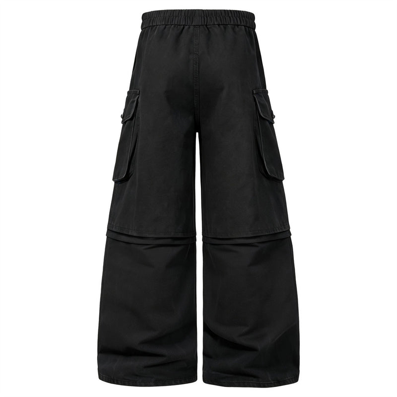 Wide-Leg Cargo Pants – High-Rise Zip Waistband & Side Pocket Detail