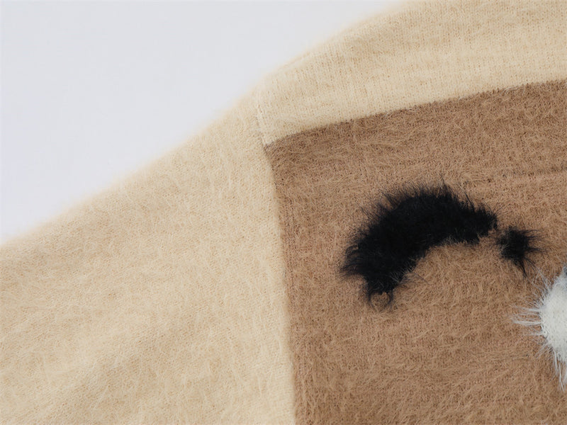 Cartoon Dog Fuzzy Knit Cardigan Sweater – Streetwear Button-Up