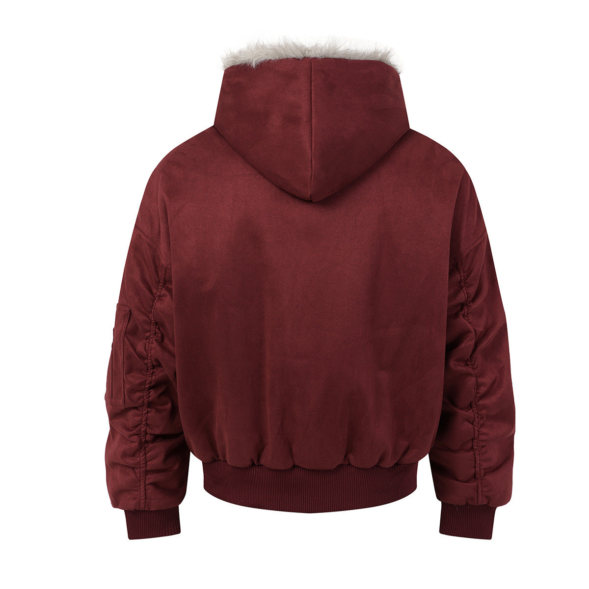 Bomber en suédine avec capuche en fausse fourrure – Manteau d’hiver oversize