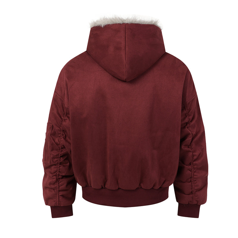 Bomber en suédine avec capuche en fausse fourrure – Manteau d’hiver oversize