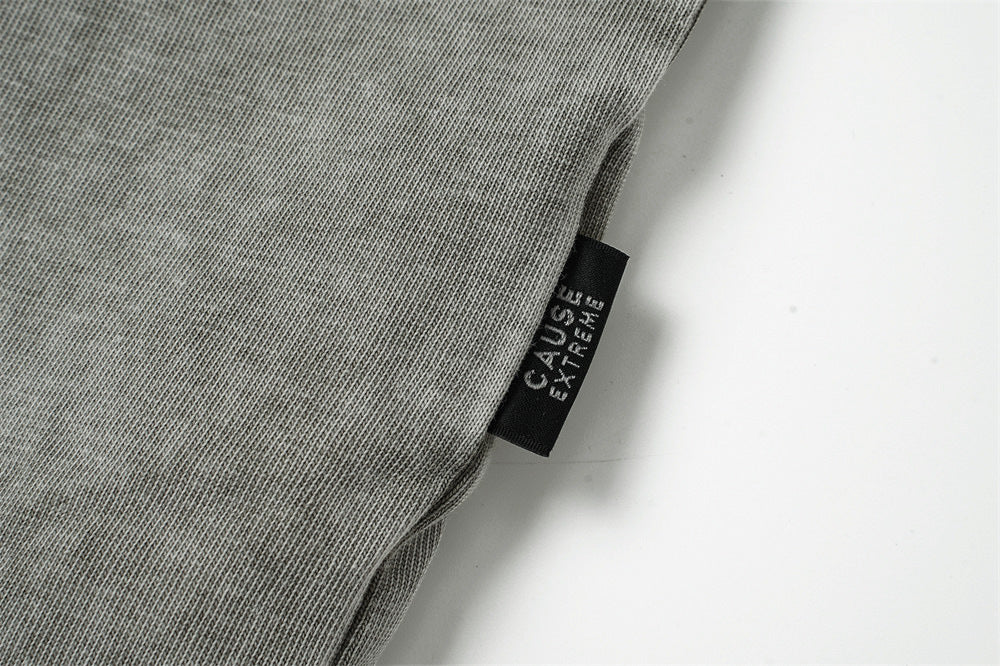 T-shirt manches longues à double épaisseur effet superposé, délavé à l’acide – Col ras-du-cou punk pour homme à ourlet brut