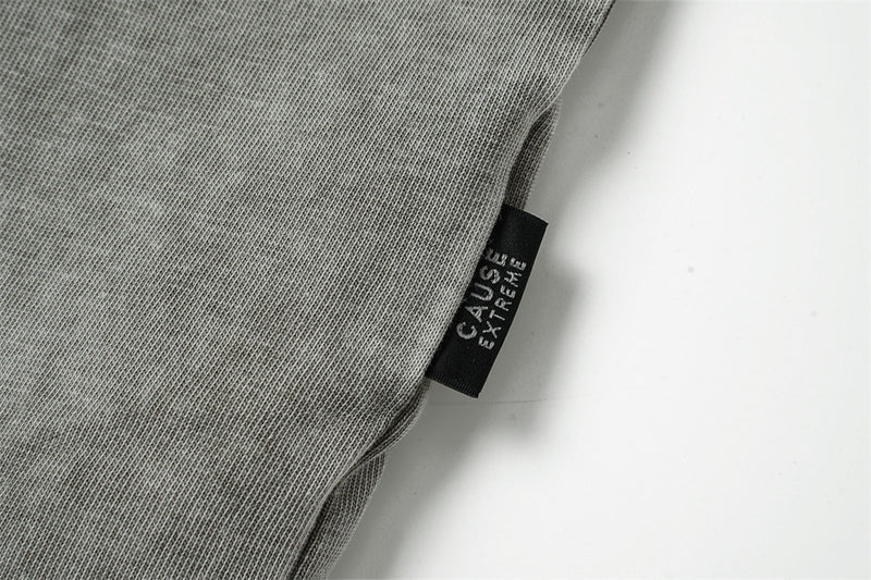 T-shirt manches longues à double épaisseur effet superposé, délavé à l’acide – Col ras-du-cou punk pour homme à ourlet brut