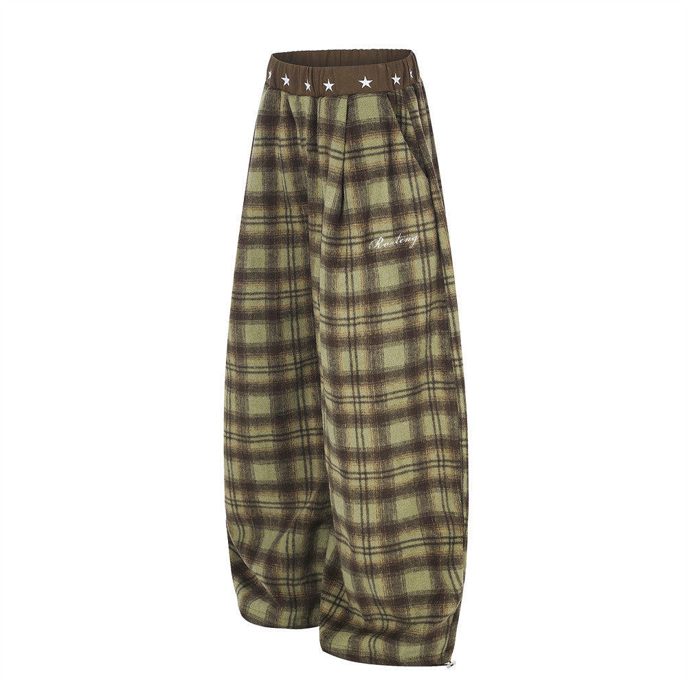 Pantalon large ballon à carreaux – pantalon streetwear oversize avec ceinture étoilée