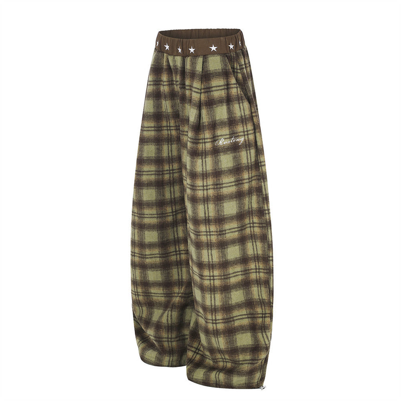 Pantalon large ballon à carreaux – pantalon streetwear oversize avec ceinture étoilée