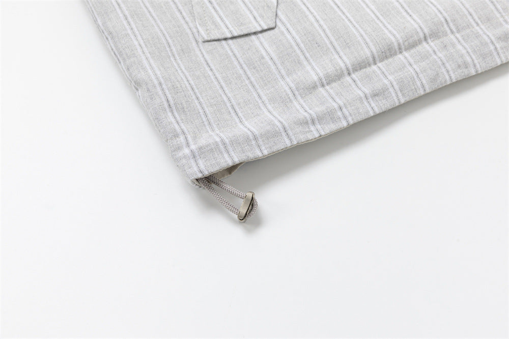 Reversible Stand Collar Zip Jacket – Cream & Pinstripe Oversized Fit