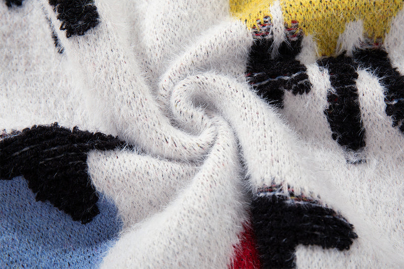 Colorful Sheep Jacquard Crew Neck Sweater – Relaxed Fit Knit