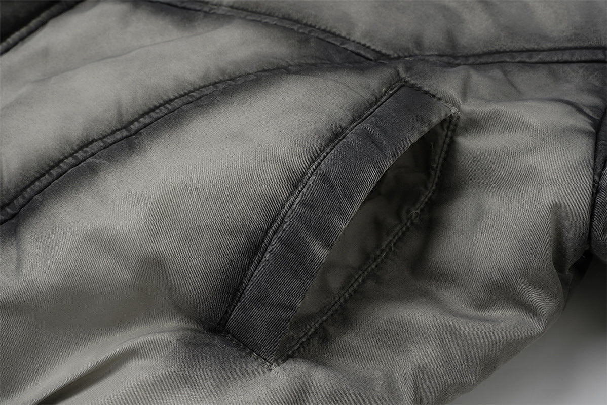 Hooded Bomber Puffer Jacket – Washed Finish with Exposed Seam Detailing