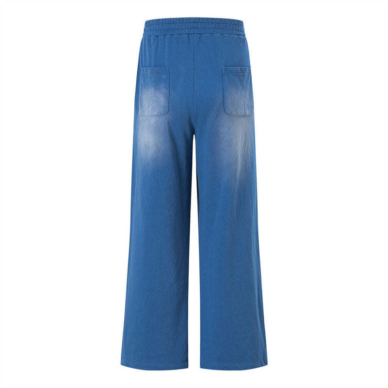 Men's Wide-Leg Sweatpants with Star & Letter Graphic Print, Acid-Wash Streetwear