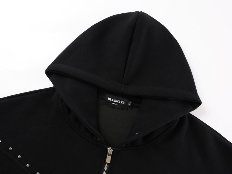 Designer Zip-Up Hoodie with Metal Stud Detail — Heavyweight Oversized Fit