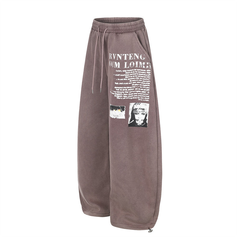 Wide-Leg Graphic Sweatpants – Baggy Fit with Letter Print & Elastic Waist