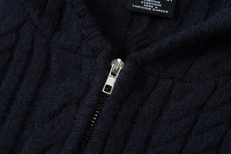 Cable Knit Zip-Up Hoodie Sweater – Irregular Twist Pattern Cardigan
