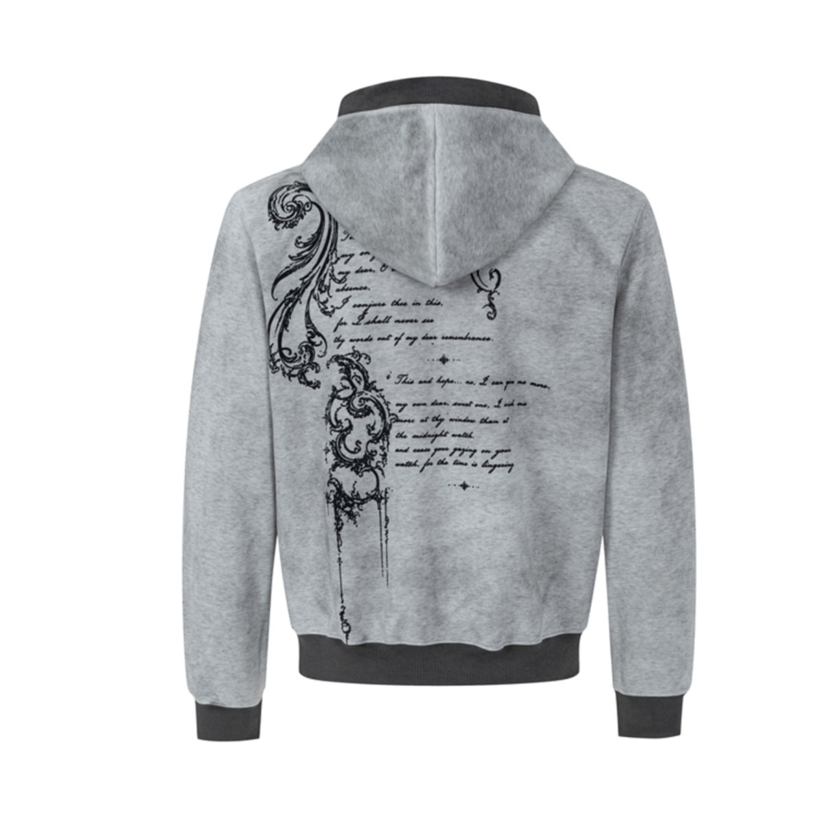 Hoodie mit Gothic-Schriftzug und Reißverschluss – Gewaschener Vintage-Dark-Style