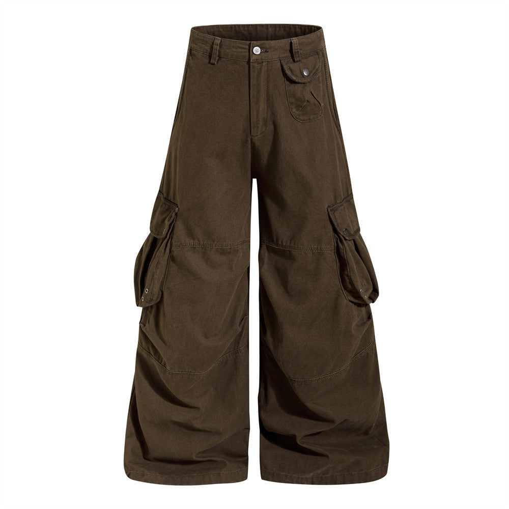 Wide-Leg Cargo Pants Men – Multi-Pocket A-Line Baggy Trousers