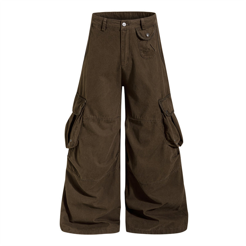 Wide-Leg Cargo Pants Men – Multi-Pocket A-Line Baggy Trousers