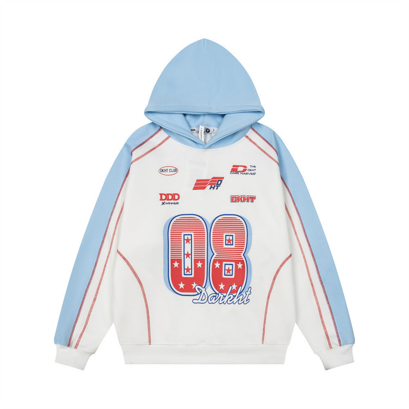 Darkht 08 Number Print Colorblock Raglan Sleeve Pullover Hoodie