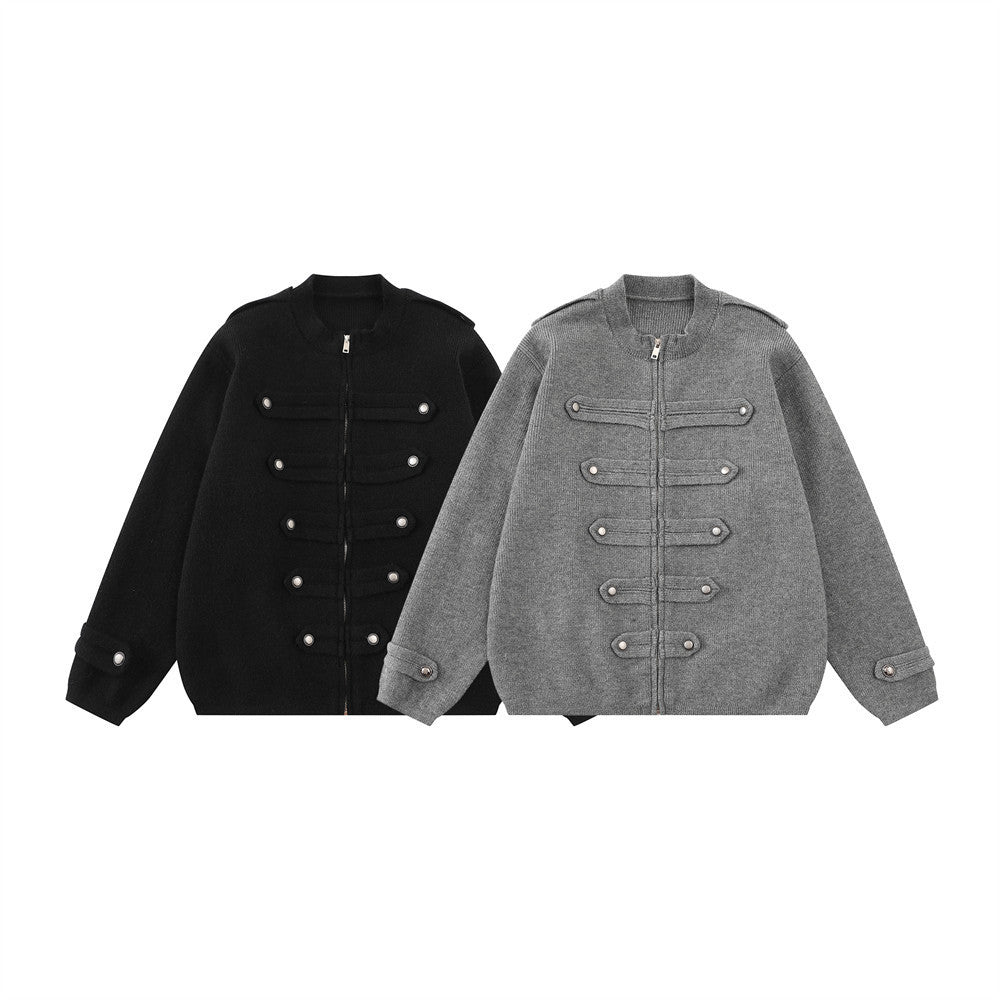 Veste en maille zippée d’inspiration militaire – Cardigan oversize à col montant avec