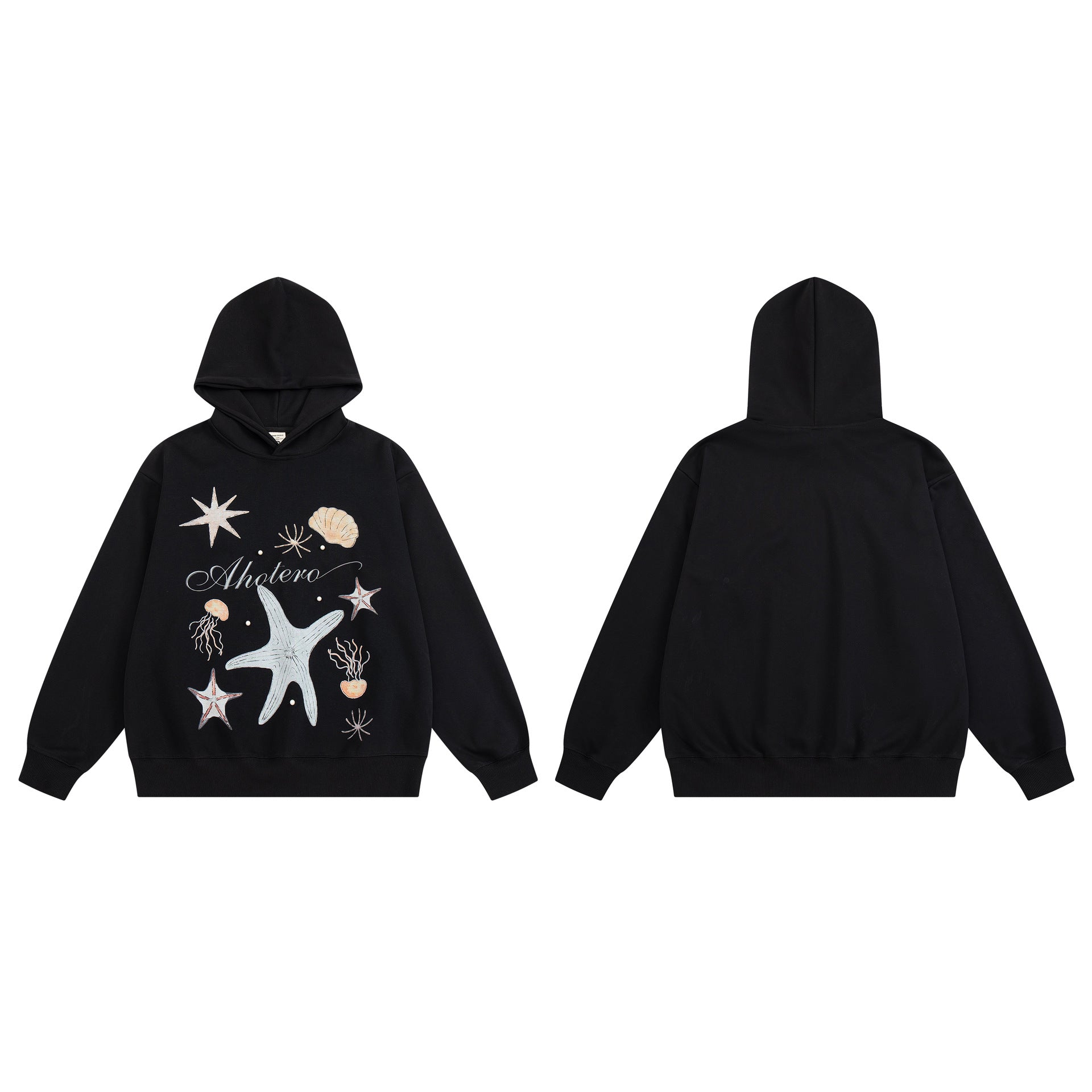 Oversized Hoodie mit Ozean-Seestern- & Muschel-Grafikprint
