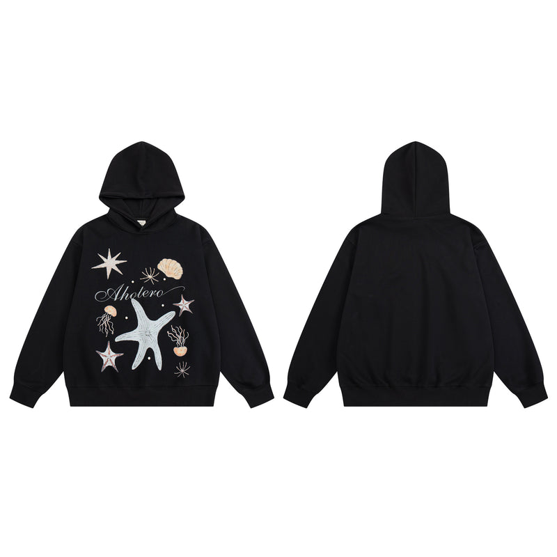 Oversized Hoodie mit Ozean-Seestern- & Muschel-Grafikprint