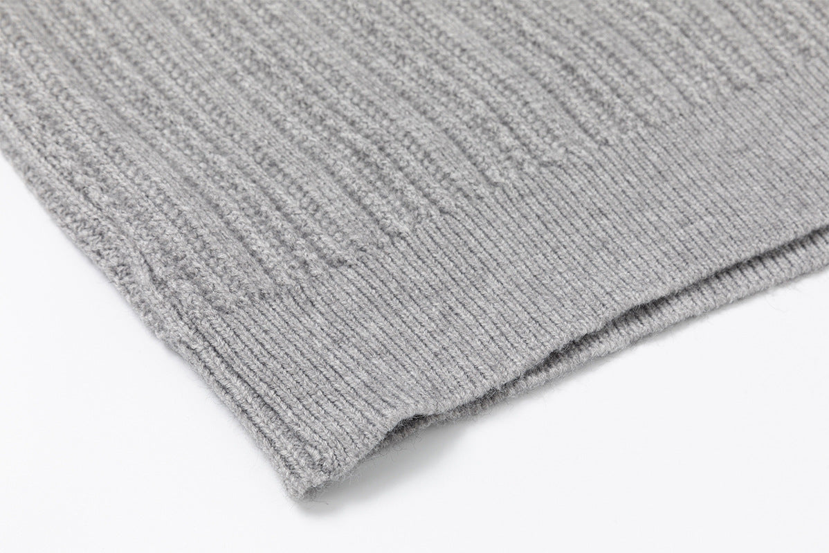 Ribbed Knit Sweater with Detachable Faux Fur Collar — Grey