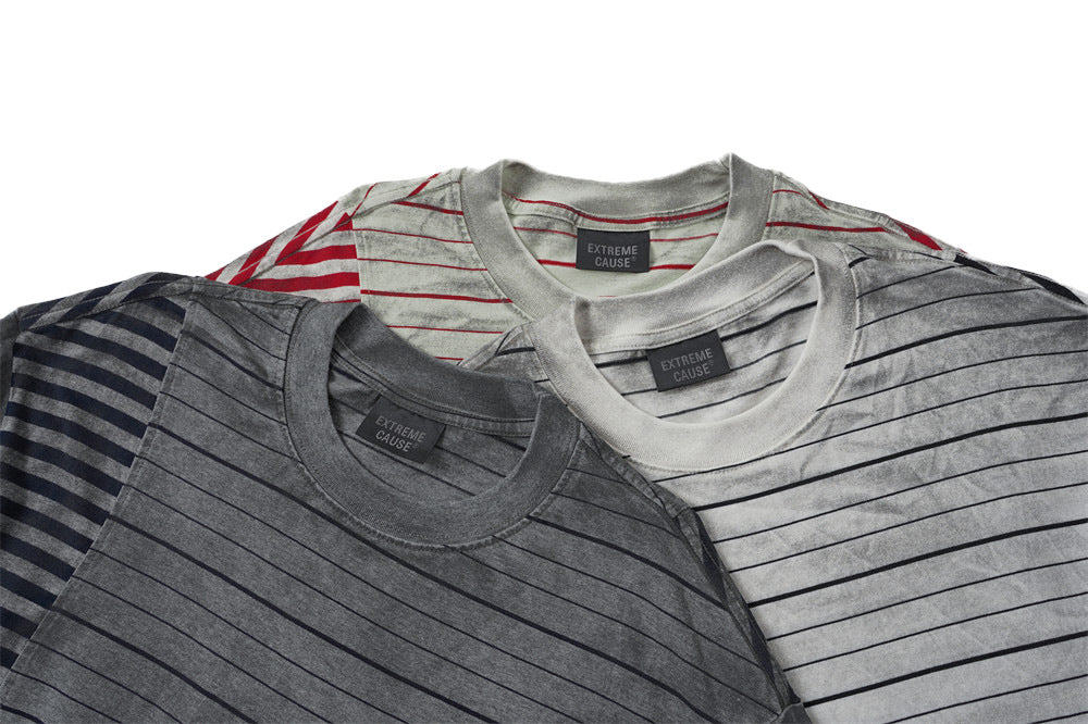 Distressed Stripe Patchwork Oversized T-Shirt | Washed Irregular Spliced Streetw