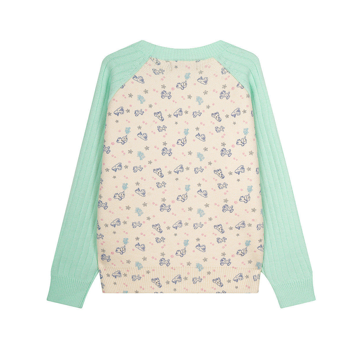 Girls Crew Neck Sweater – Cute Dog Print Raglan Sleeve Knit Top