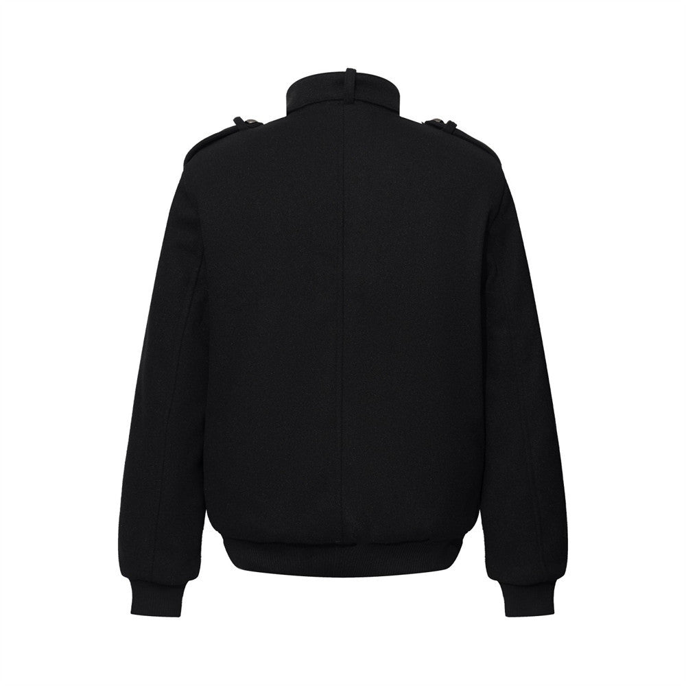 Men's Military-Style Stand Collar Padded Jacket with Double-Breasted Button