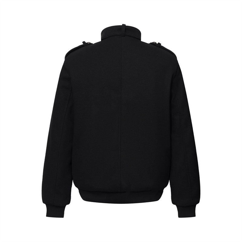 Men's Military-Style Stand Collar Padded Jacket with Double-Breasted Button