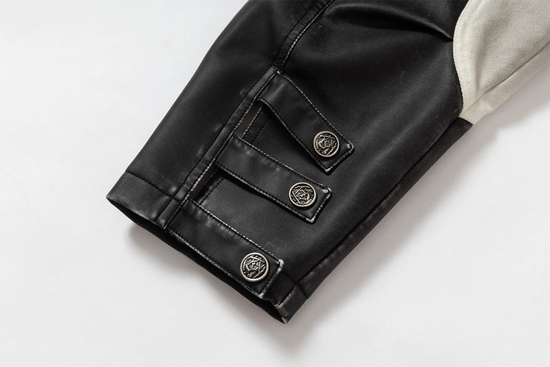 Veste moto à imprimé tête de mort – Blouson biker à col montant et manches bicolores en similicuir PU