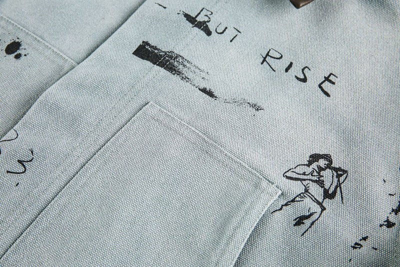 Veste de travail vintage en toile canvas délavée – Manteau workwear imprimé, style Detroit