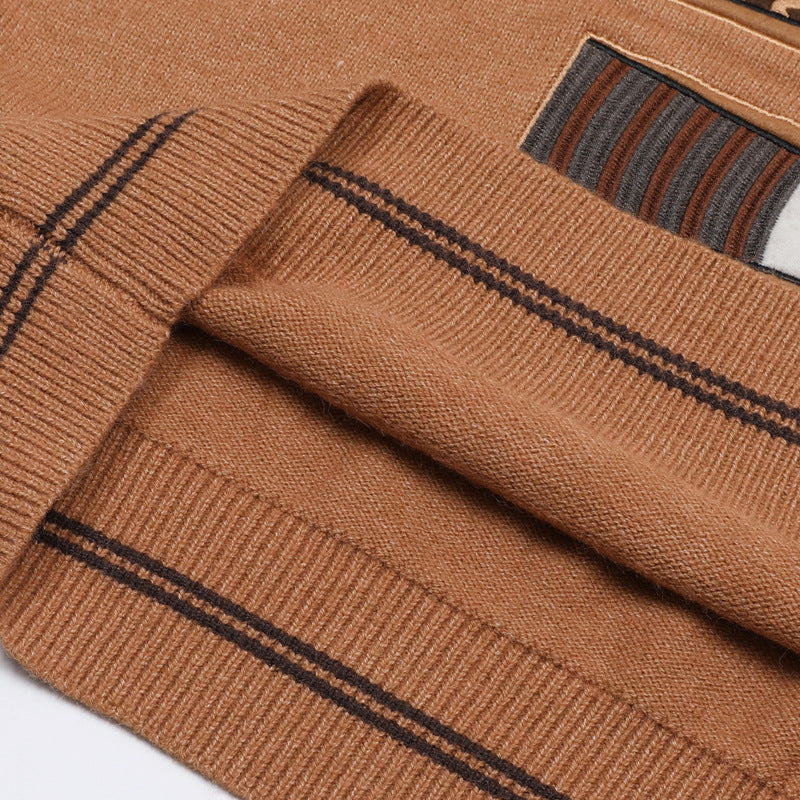 Cat Paw Knit Sweater Vest – V-Neck Jacquard Sleeveless Pullover in Brown