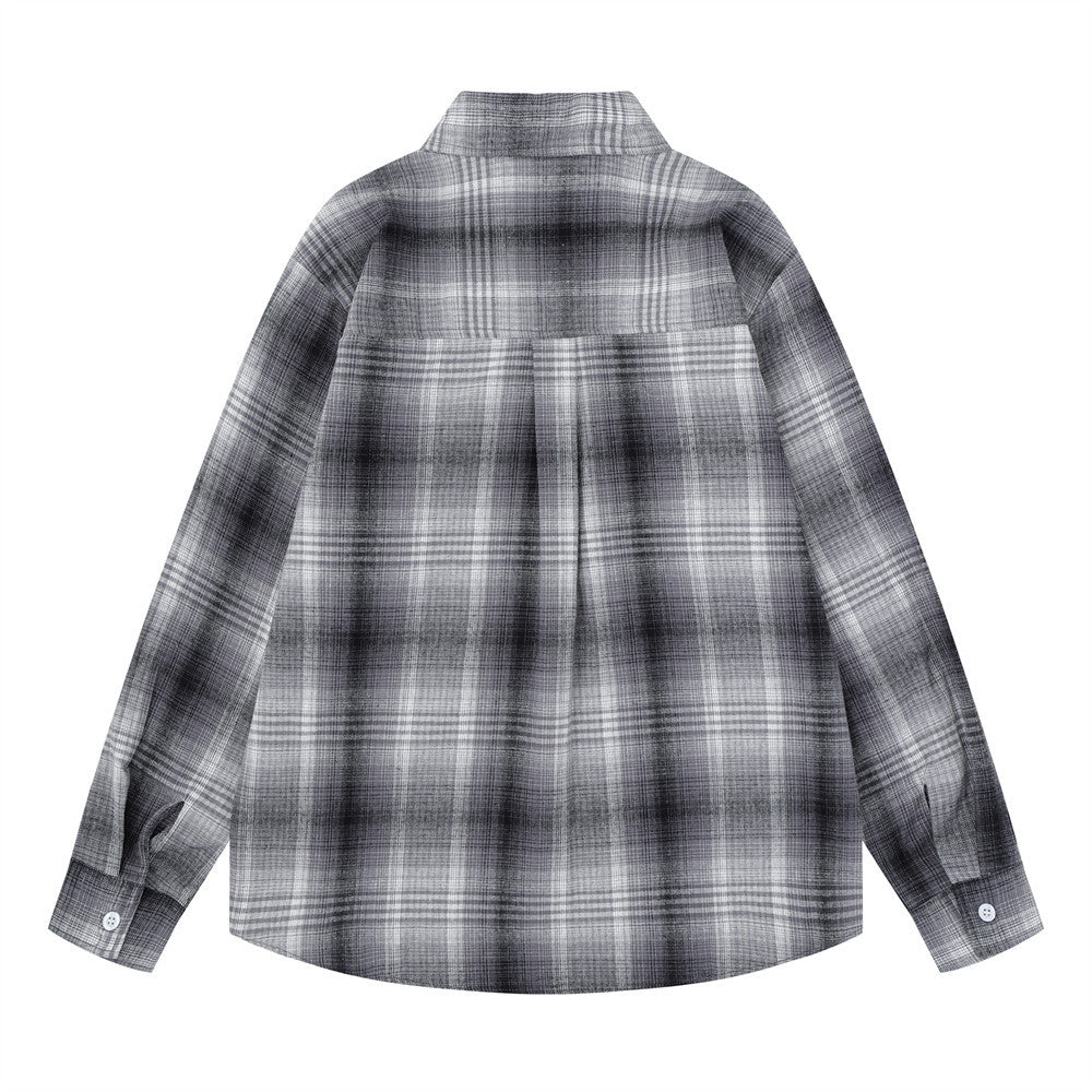 Oversized Button-Up Shirt Plaid Graffiti Print Long Sleeve