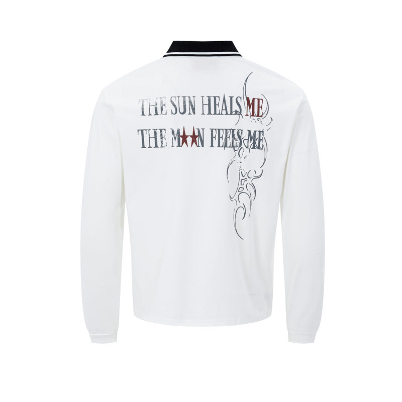 The Woodlise Langarm-Poloshirt – Adler-Grafikprint, Retro-Campus-Style
