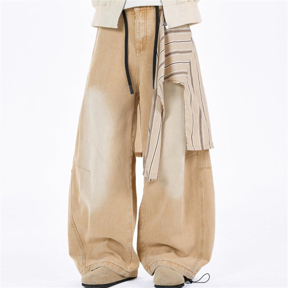 Wide-Leg Baggy Jeans with Detachable Plaid Skirt Overlay — Men's Punk Street