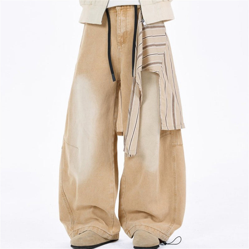 Wide-Leg Baggy Jeans with Detachable Plaid Skirt Overlay — Men's Punk Street